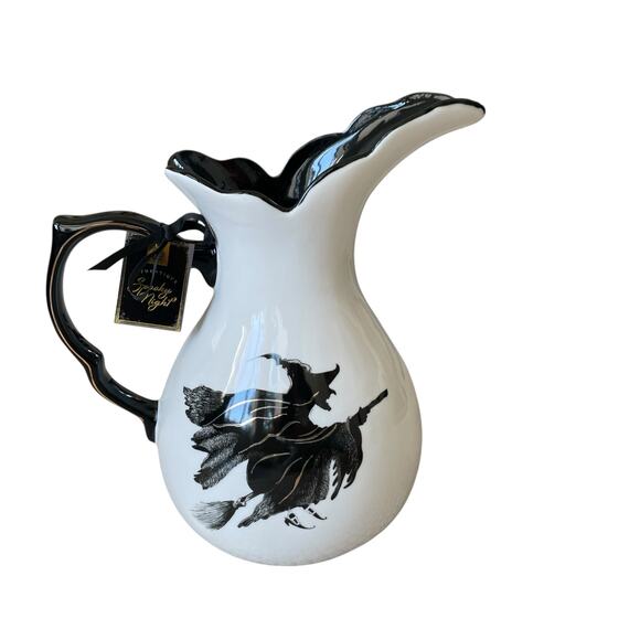 Potters Studio Witch’s Brew Halloween Pitcher 12in Flying Witch on Broom Spooky - Picture 13 of 15